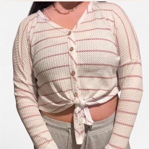 Paper Crane Cream and Pink Tie-Front Cardigan